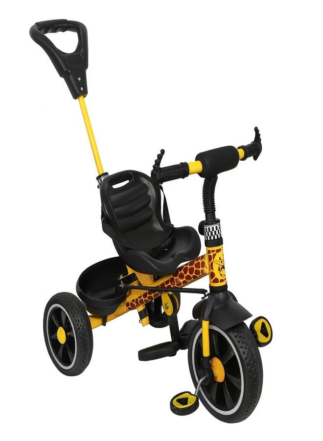 JoyRide JoySafari Kids Tricycle with Parental Handle, Animal-Themed Design, Black and Yellow, Giraffe and Zebra Pattern, 2-5 Years, Outdoor Adventure Ride (GiraffeGlide+ Yellow) - Image 1